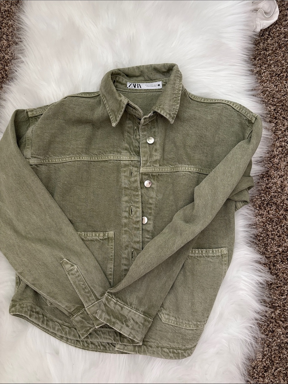 Zara Olive Utility Denim Jacket